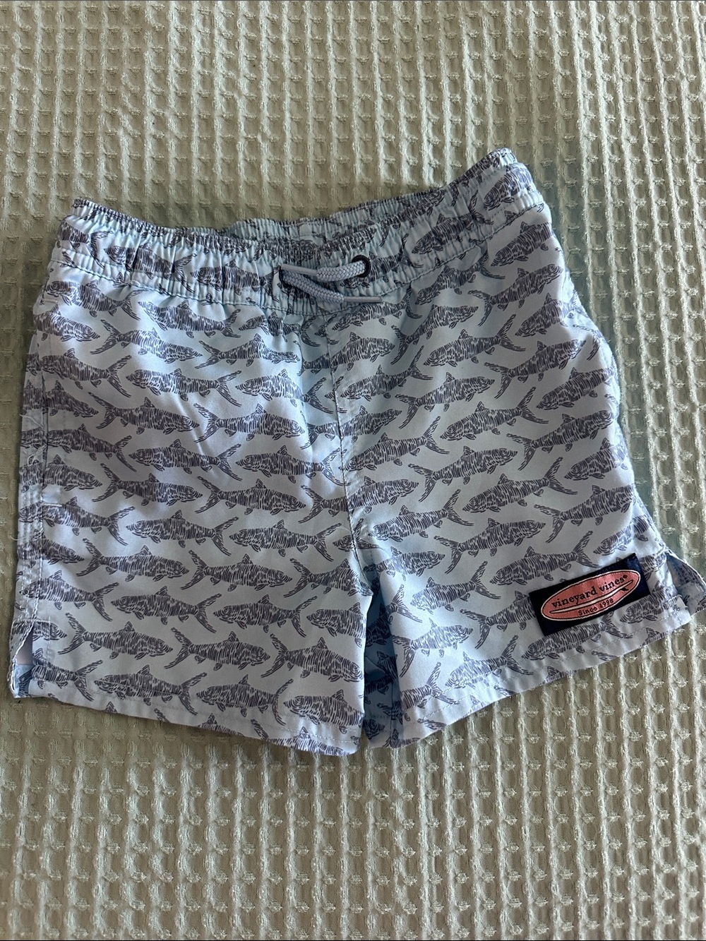 Vineyard Vines Light Blue Shorts with Navy Shark Print